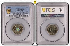 2025 $2 Women’s Australian Open Yellow Envelope Privy Colorized MS69