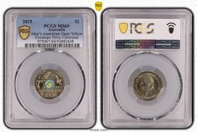 2025 $2 Men’s Australian Open Yellow Envelope Privy Colorized MS69