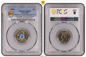 2025 $2 Women’s Australian Open Blue Envelope Privy Colorized MS69