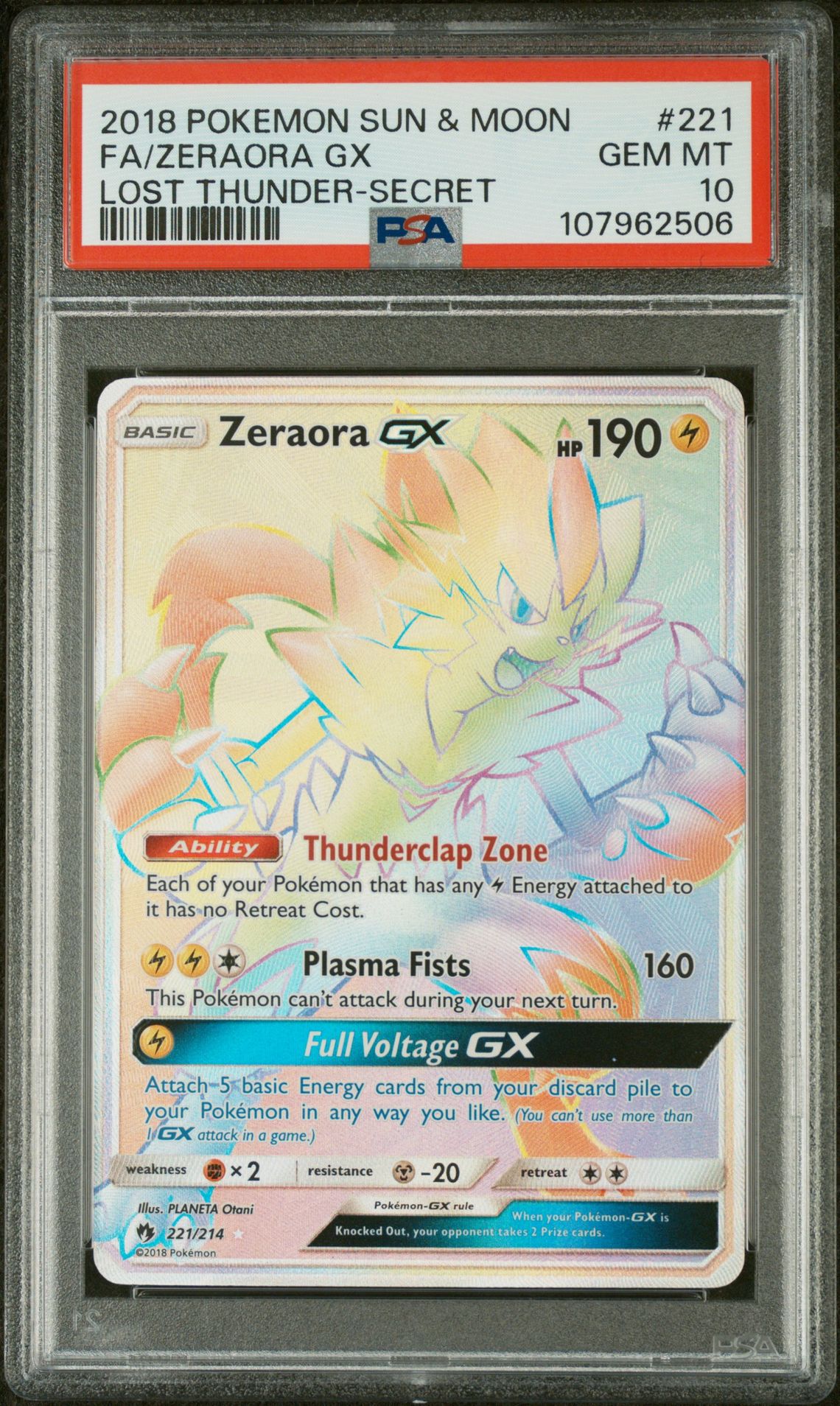 2018 Pokemon POKEMON SUN & MOON LOST THUNDER LOST THUNDER-SECRET #221 Fa/Zeraora Gx front