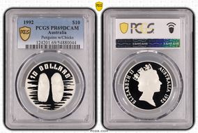 1992 $10 Penguins w/Chicks PR69DCAM