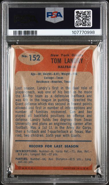 1955 Bowman Tom Landry #152 Pr 1 back