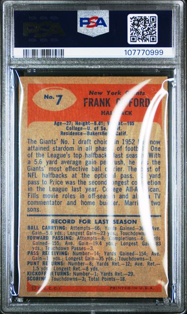 1955 Bowman Frank Gifford #7 Vg-Ex 4 back