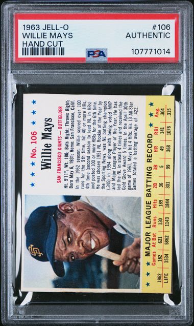 1963 Jell-O Willie Mays #106 (Hand Cut) N0: Authentic front