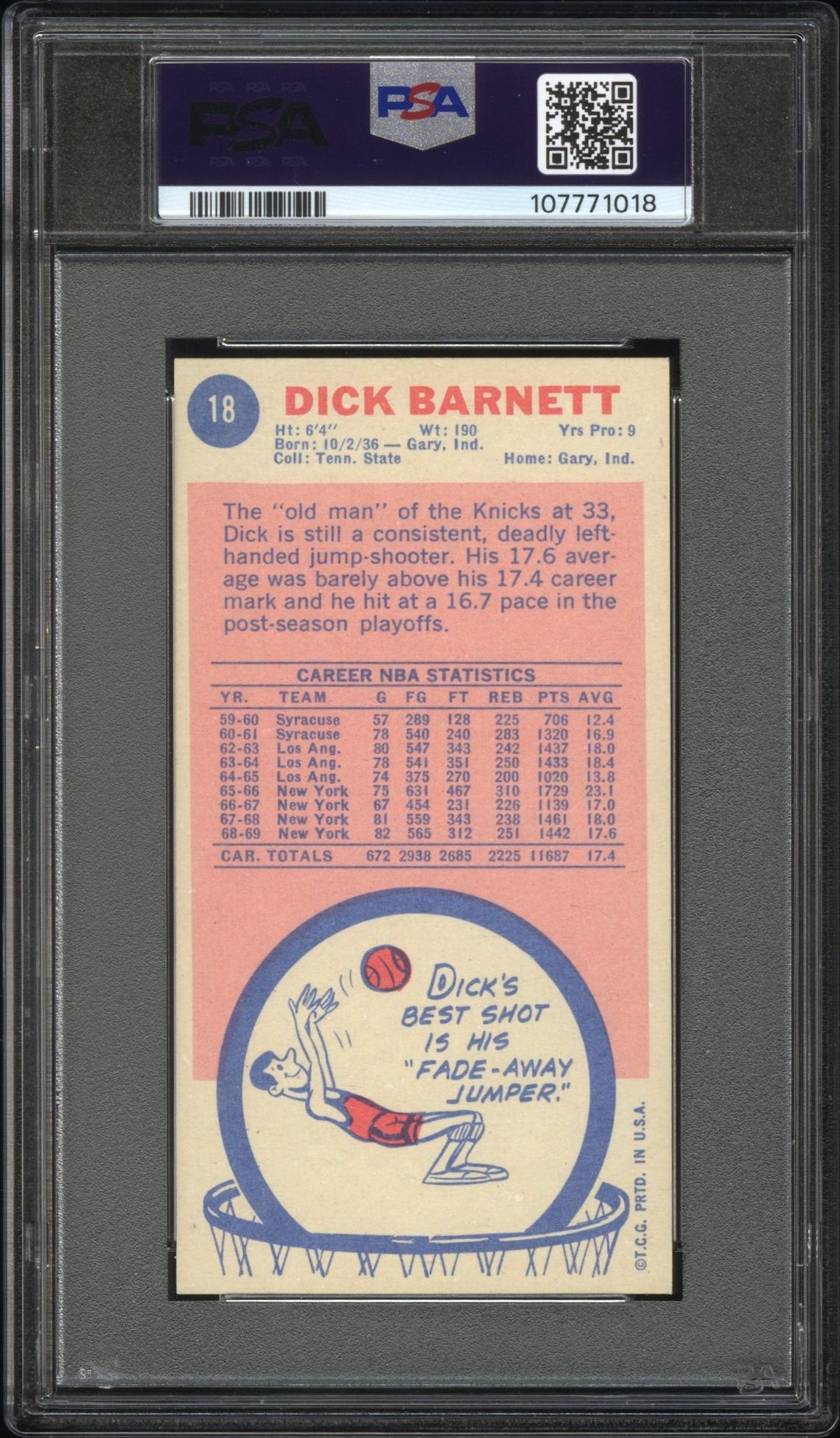 1969 Topps Dick Barnett #18 Ex-Mt 6 back