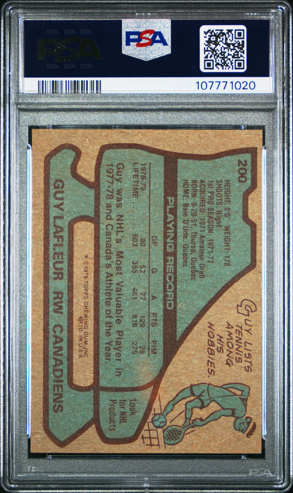 1979 Topps Guy Lafleur #200 Nm 7 back