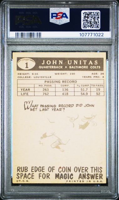 1959 Topps Johnny Unitas #1 Ex-Mt 6 back