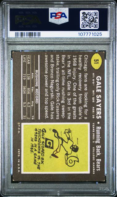 1969 Topps Gale Sayers #51 Vg-Ex+ 4.5 back