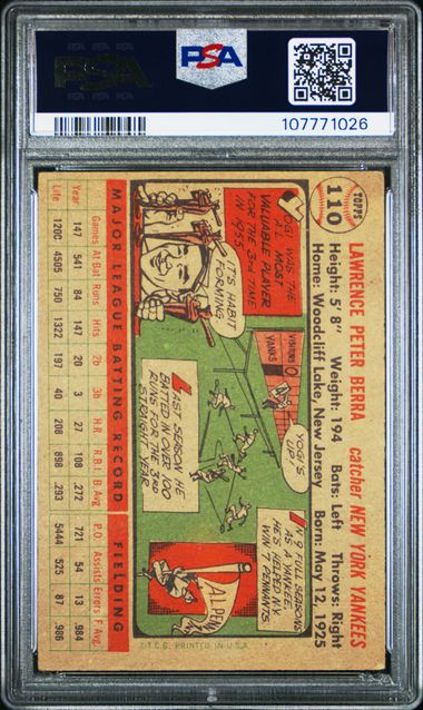 1956 Topps Yogi Berra #110 (Gray Back) Vg 3 back