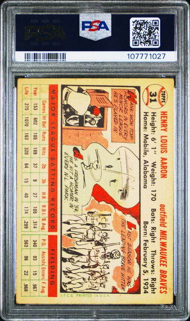 1956 Topps Hank Aaron #31 (White Back) Vg+ 3.5 back