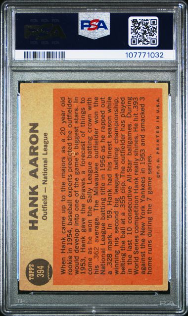 1962 Topps Hank Aaron #394 (All Star) Vg-Ex 4 back