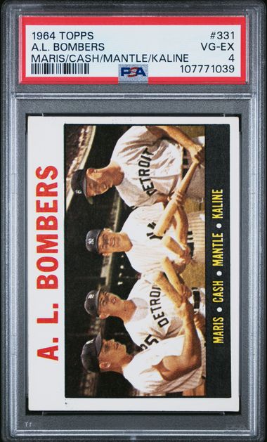 1964 Topps A.l. Bombers #331 (Maris/Cash/Mantle/Kaline) Vg-Ex 4 front