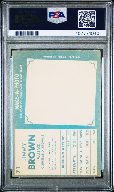 1961 Topps Jim Brown #71 Ex 5 back