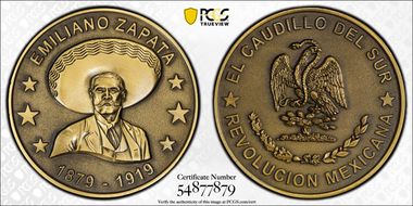 No Date Medal Emiliano Zapata Brass El Caudillo del Sur SP69