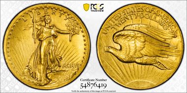 1907 $20 High Relief, Wire Edge N1