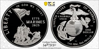 2025-P $1 USMC - 250th Anniversary First Strike PR70DCAM