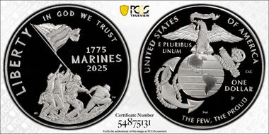 2025-P $1 USMC - 250th Anniversary First Strike PR70DCAM