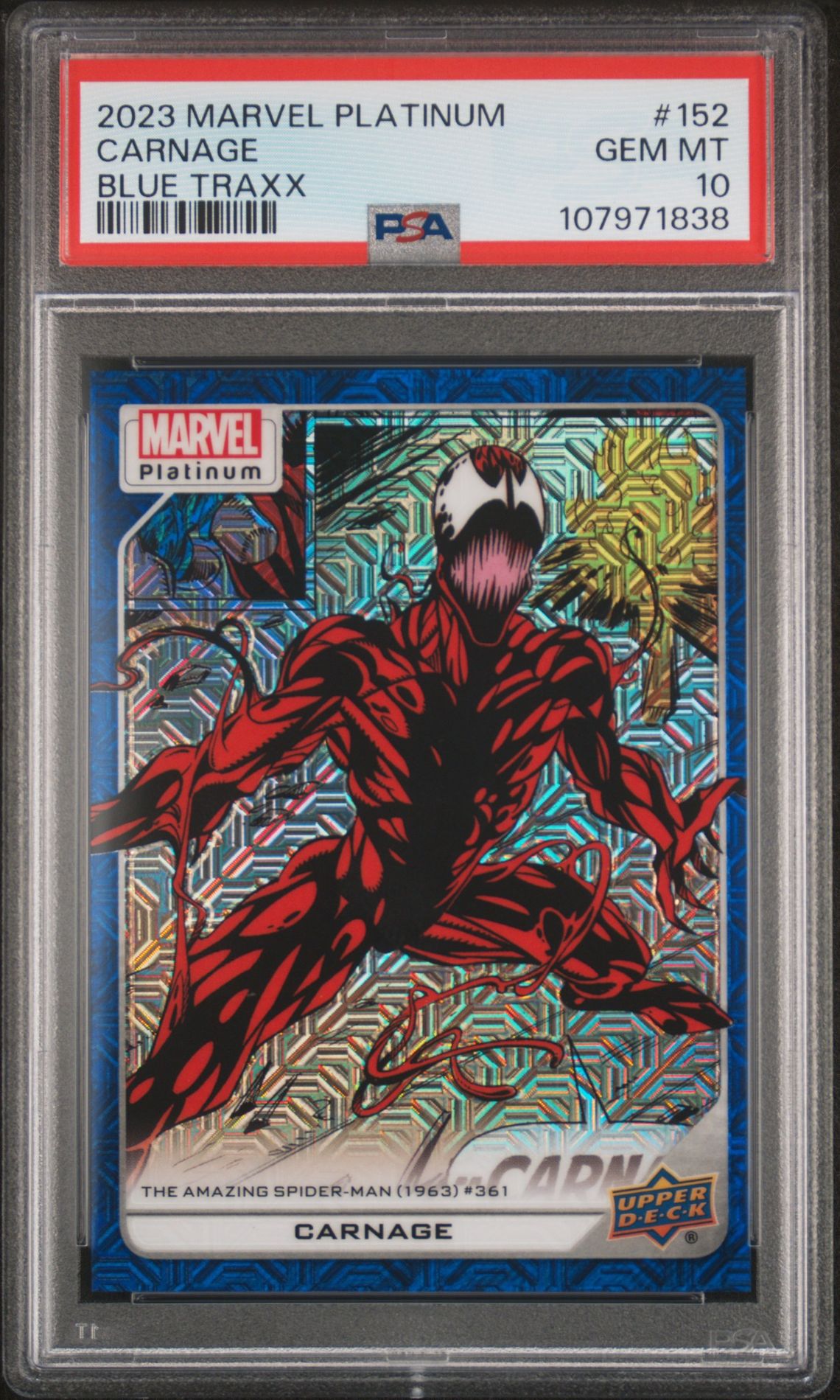 2023 Upper Deck Marvel Platinum BLUE TRAXX #152 Carnage front
