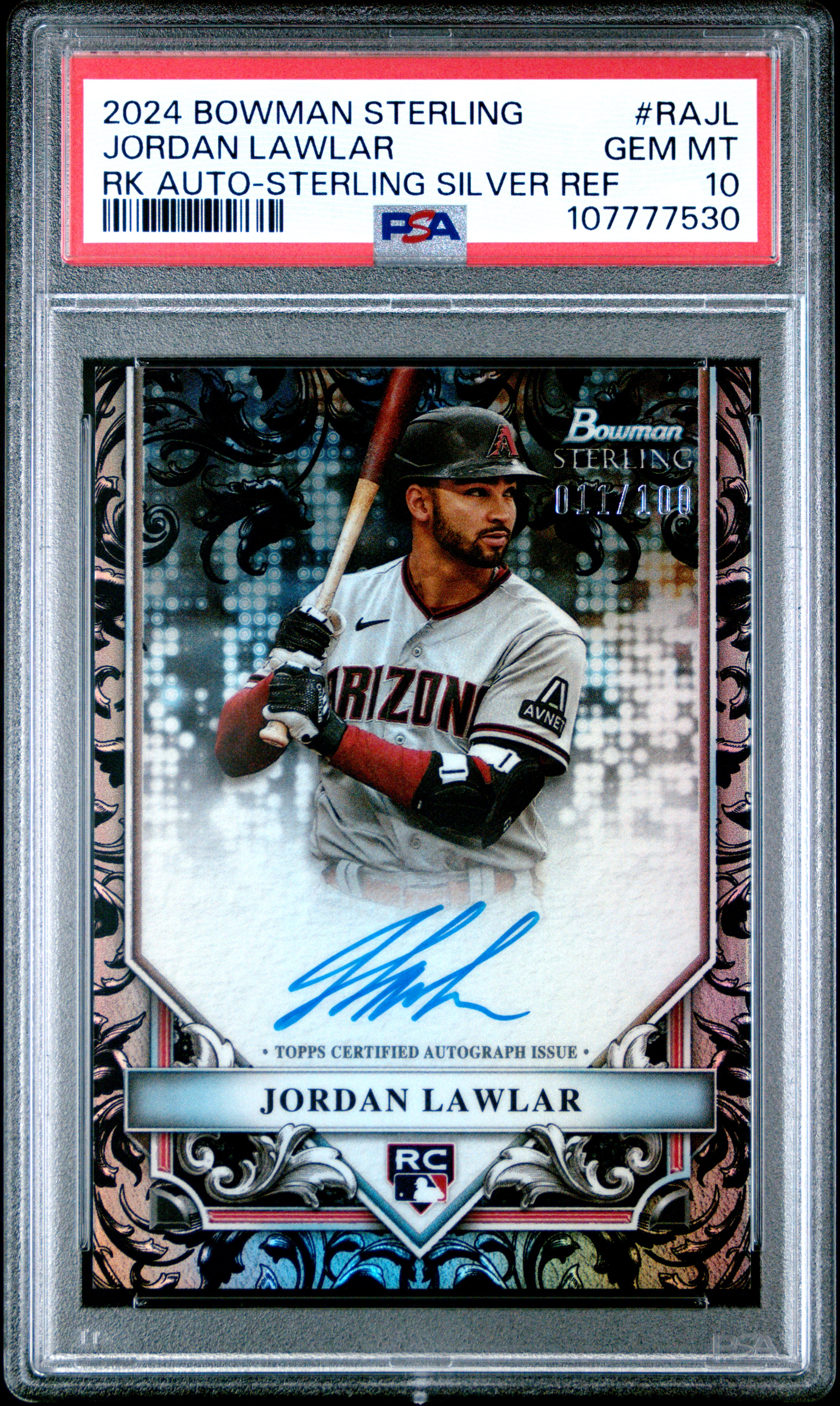 2024 Bowman Sterling Rookies Autographs Jordan Lawlar Sterling Silver Refractor #RAJL PSA 10