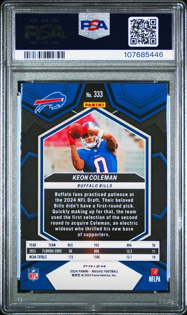 2024 Panini Mosaic Keon Coleman #333 (Camo Pink) Mint 9 back