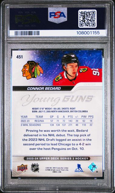 2023 Upper Deck Connor Bedard #451 Mint 9 back