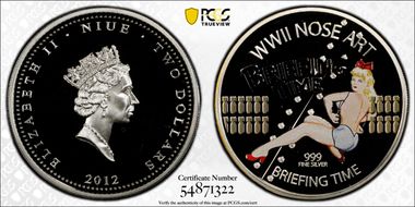 2012 $2 Briefing Time WWII Nose Art Colorized PR69DCAM