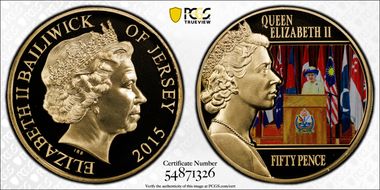2015 50p Commonwealth Day Colorized, Gilt-Steel PL69