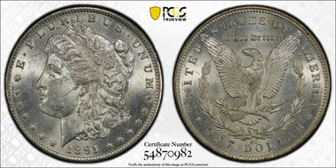 1891-CC $1 VAM 3, Spitting Eagle AU58