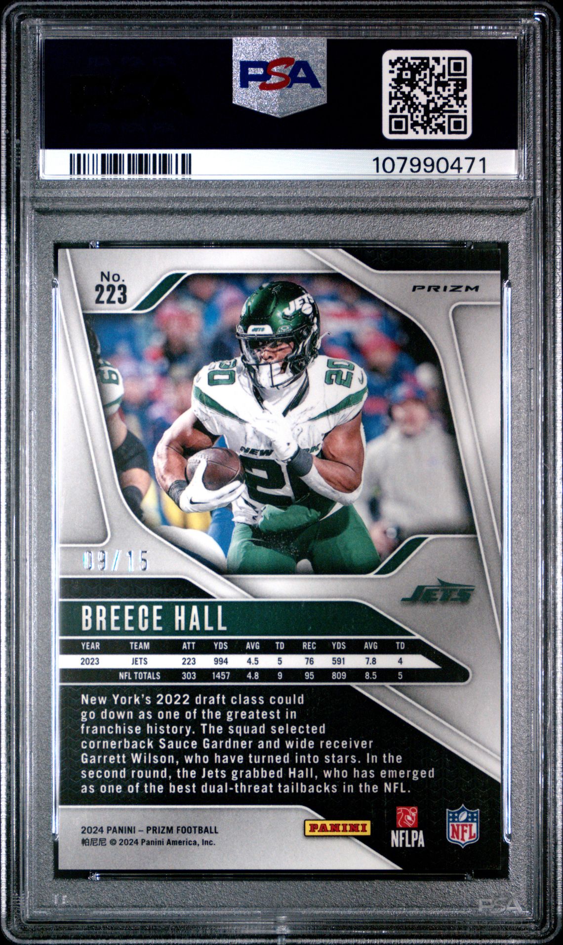 2024 Panini Prizm Breece Hall #223 (Cherry Blossom Choice) Gem Mt 10 back
