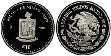 2004-Mo 10 Peso Nuevo Leon KM-741  Ag PR69DCAM