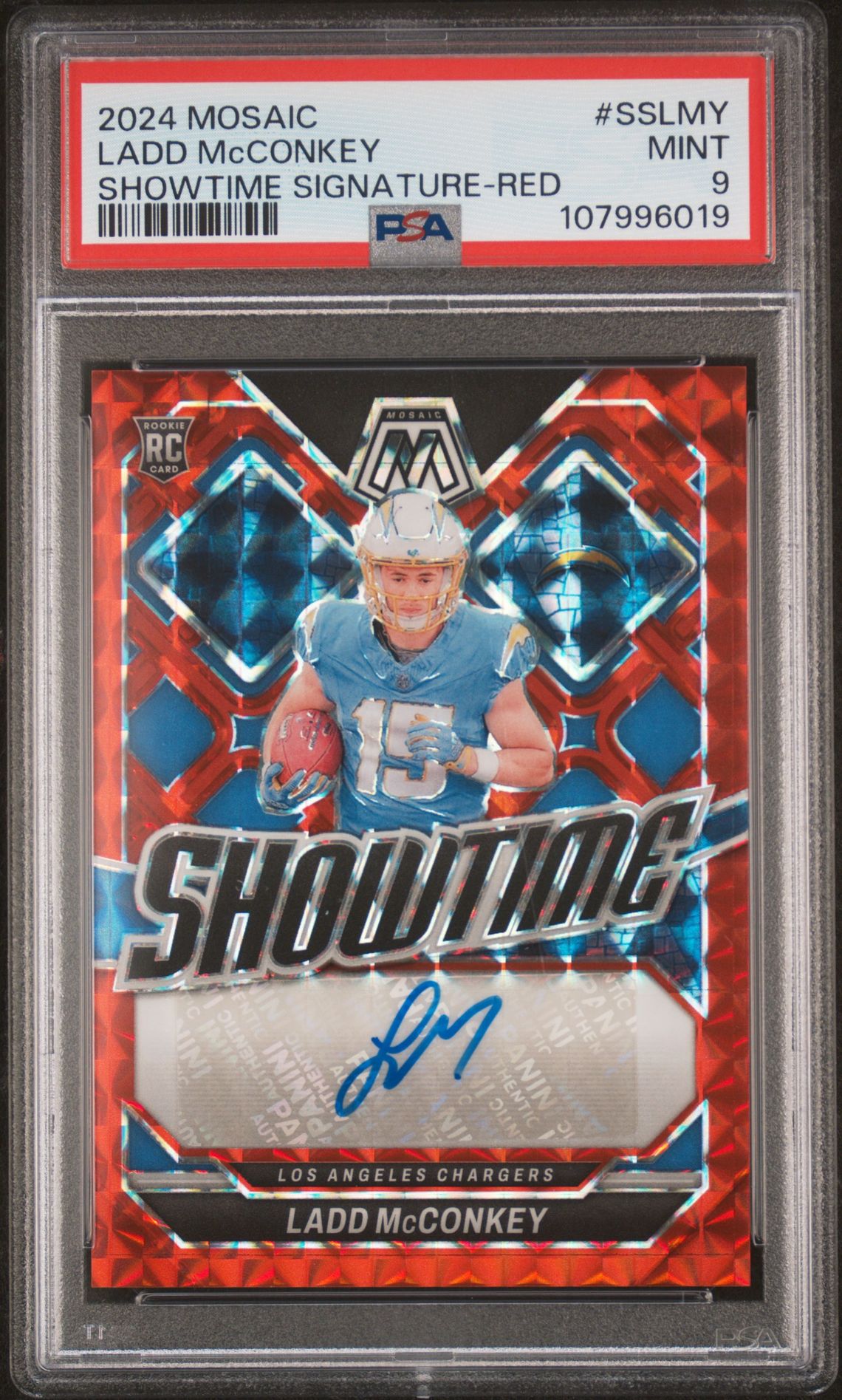 2024 Panini Mosaic Showtime Signatures Ladd Mcconkey #Sslmy (Showtime Signature-Red) Mint 9 front