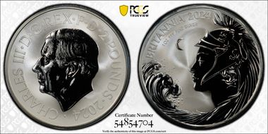 2024 £2 New Britannia 1oz Ag Reverse Proof PR69