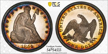 1854 $1 PR65CAM