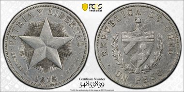 1915 Peso High Relief KM-15.1 VF35