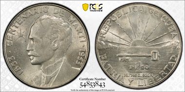 1953 Peso Jose Marti KM-29  Ag MS63