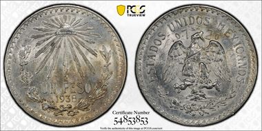 1938-M Peso KM-455  Ag MS62