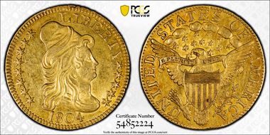 1804 $5 Small 8 AU58+ 