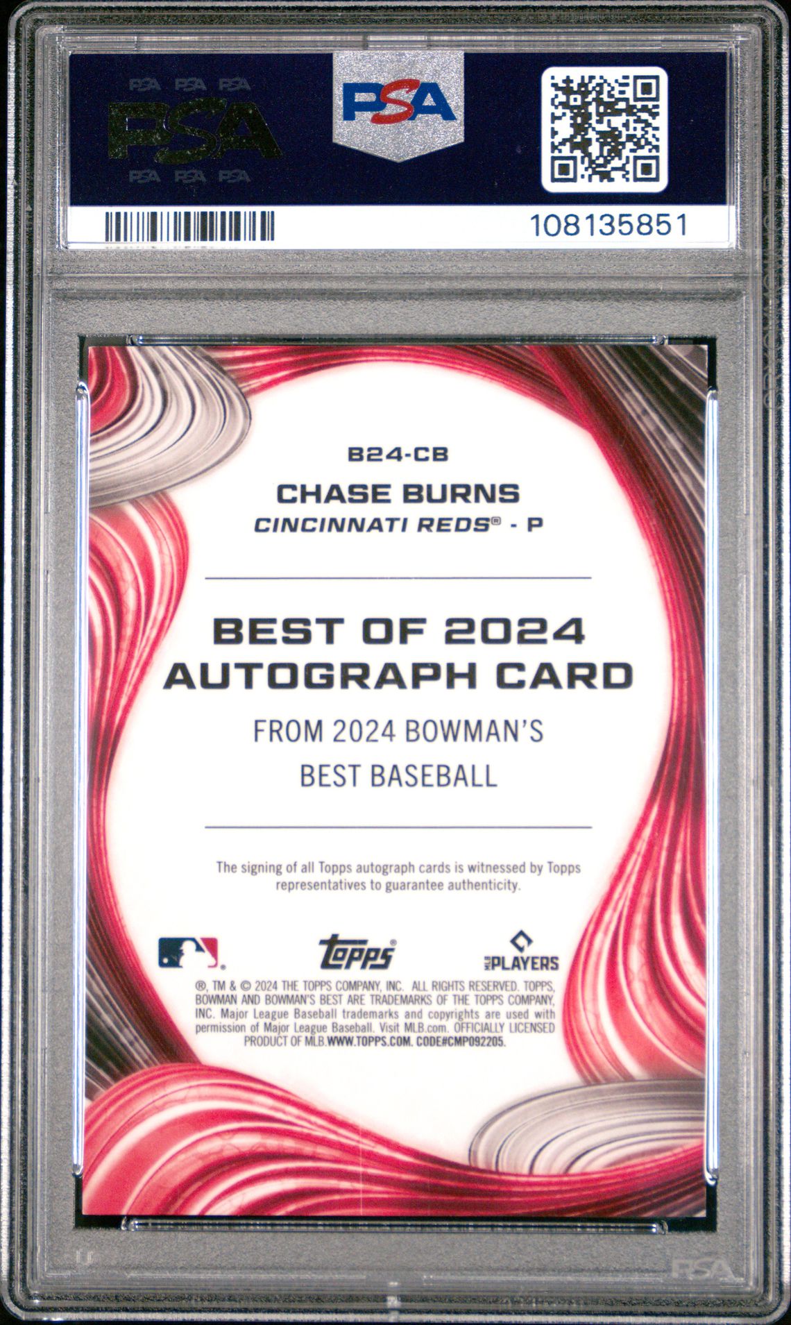 2024 Bowman's Best Best Of 2024 Autographs Chase Burns #B24Cb (Best Of 2024 Auto-Gold Ref) Gem Mt 10 back