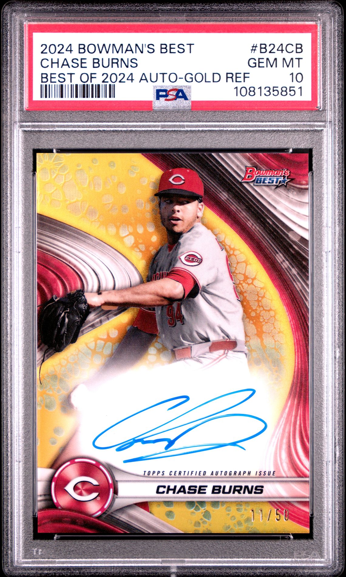 2024 Bowman's Best Best Of 2024 Autographs Chase Burns #B24Cb (Best Of 2024 Auto-Gold Ref) Gem Mt 10 front