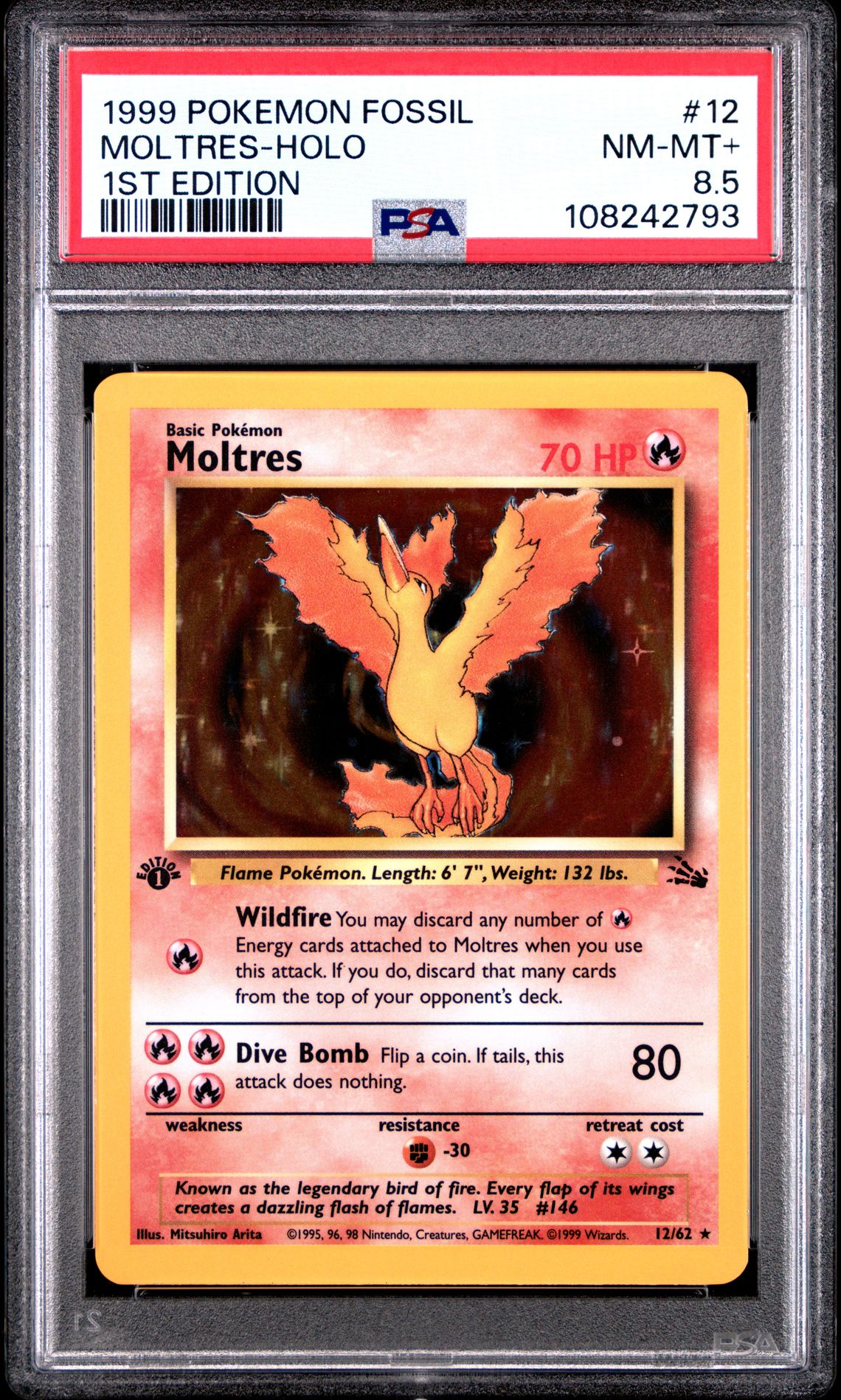 1999 Pokemon POKEMON FOSSIL Holo #12 Moltres-Holo front