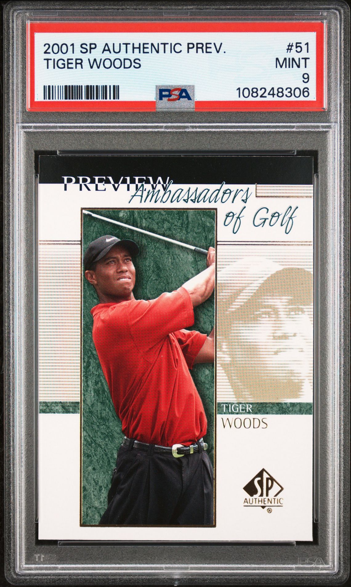 2001 SP SP AUTHENTIC PREVIEW #51 Tiger Woods front