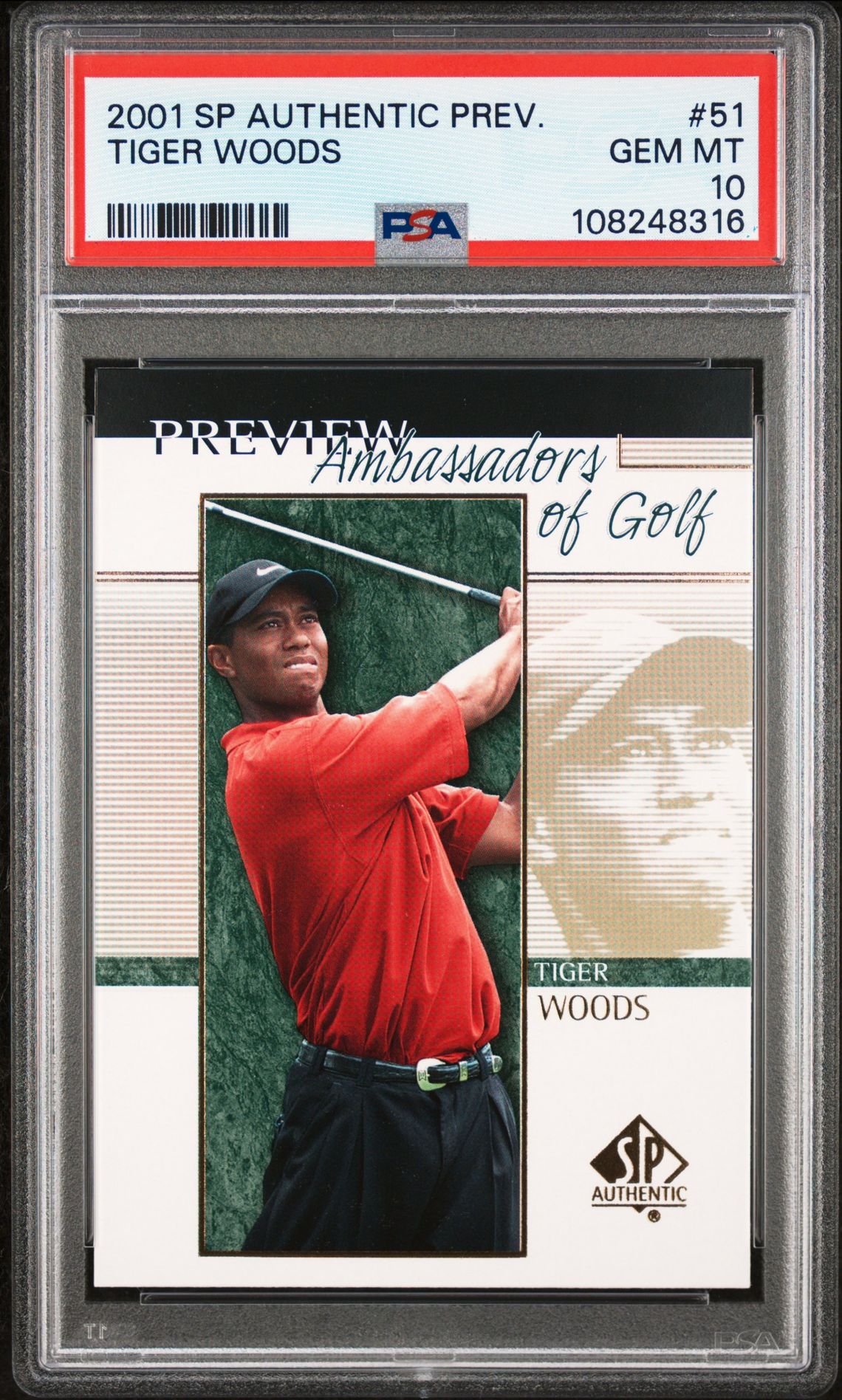 2001 SP AUTHENTIC PREVIEW #51 Tiger Woods front