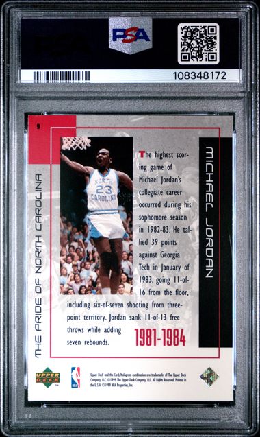 1999 Upper Deck Mj Career Collection Michael Jordan #9 (Pride Of North Carolina) Nm 7 back