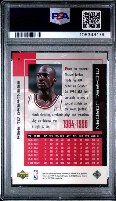 1999 Upper Deck Mj Career Collection Michael Jordan #11 (Rise To Greatness) Mint 9 back