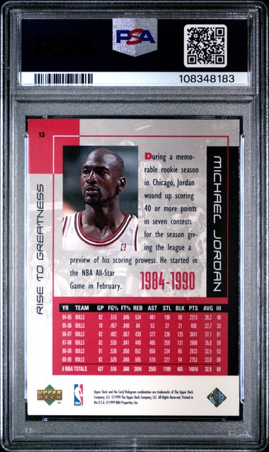 1999 Upper Deck Mj Career Collection Michael Jordan #13 (Rise To Greatness) Nm-Mt 8 back
