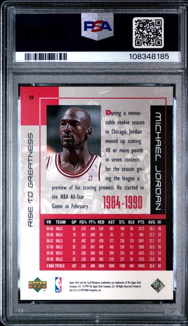 1999 Upper Deck Mj Career Collection Michael Jordan #13 (Rise To Greatness) Mint 9 back