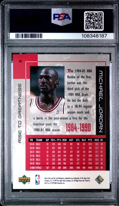 1999 Upper Deck Mj Career Collection Michael Jordan #14 (Rise To Greatness) Nm-Mt 8 back