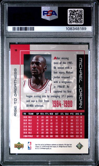 1999 Upper Deck Mj Career Collection Michael Jordan #15 (Rise To Greatness) Nm 7 back
