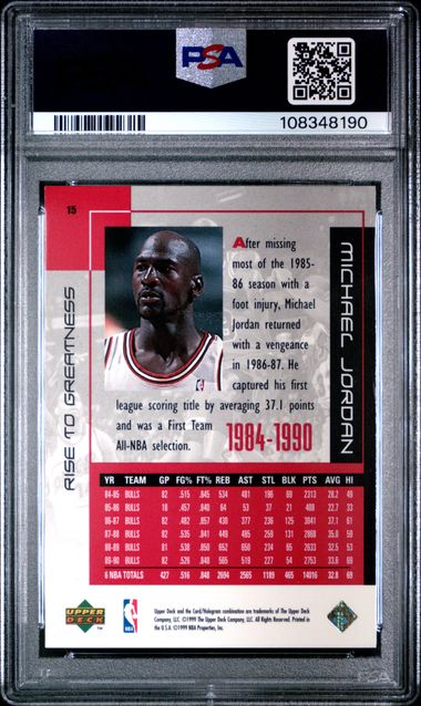 1999 Upper Deck Mj Career Collection Michael Jordan #15 (Rise To Greatness) Mint 9 back