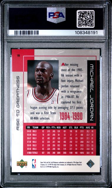 1999 Upper Deck Mj Career Collection Michael Jordan #15 (Rise To Greatness) Nm-Mt 8 back